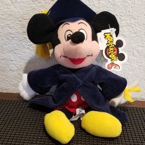 8" Mickey Mouse Bean Bag Plush Cap Gown Diploma Graduation DisneyWorld